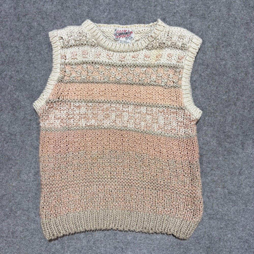 Vintage Currants by Jeri-Jo Silk Blend Hand Knit Sweater Vest Peach Cream Medium